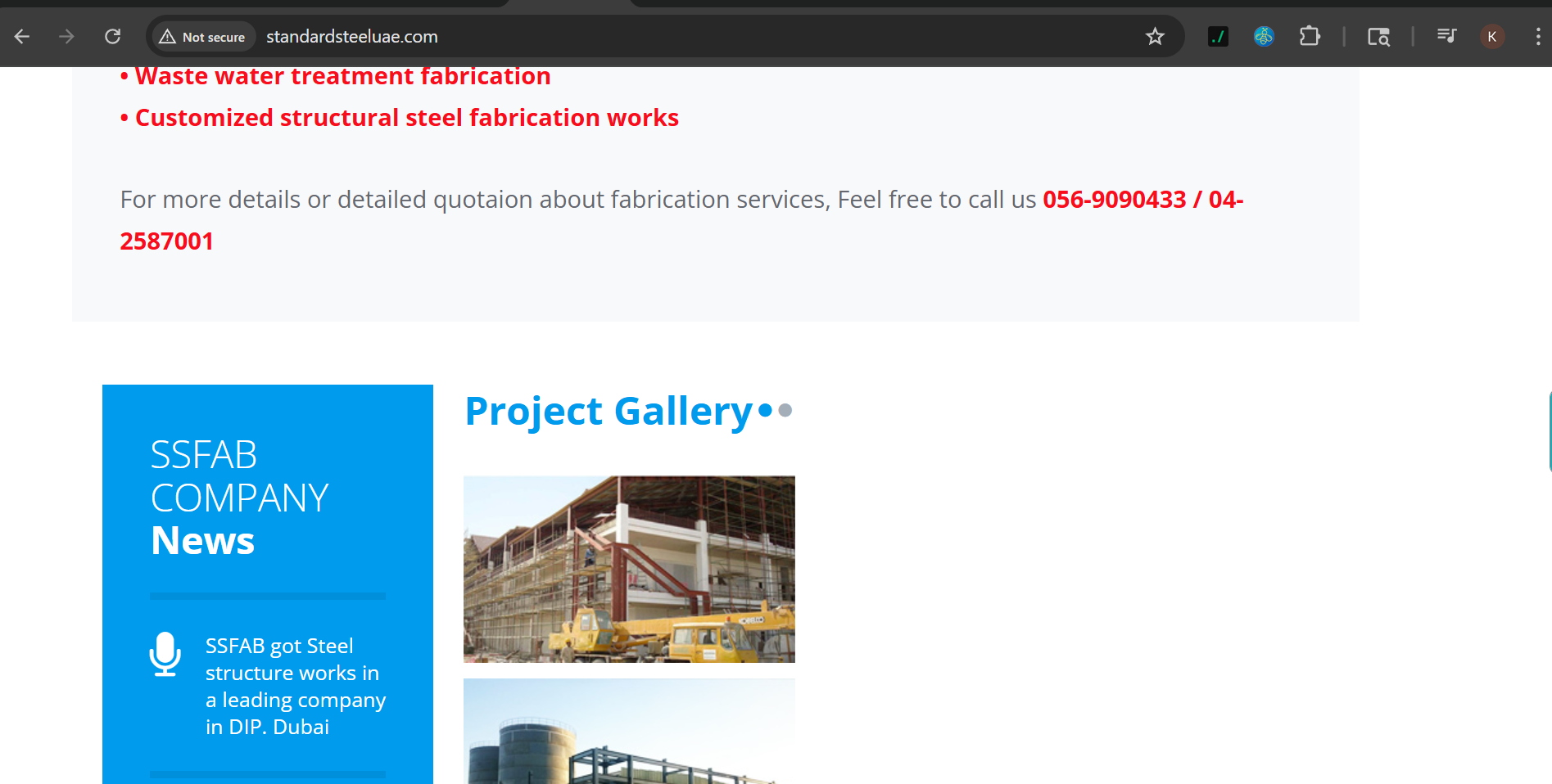 Outdated industrial contractor website